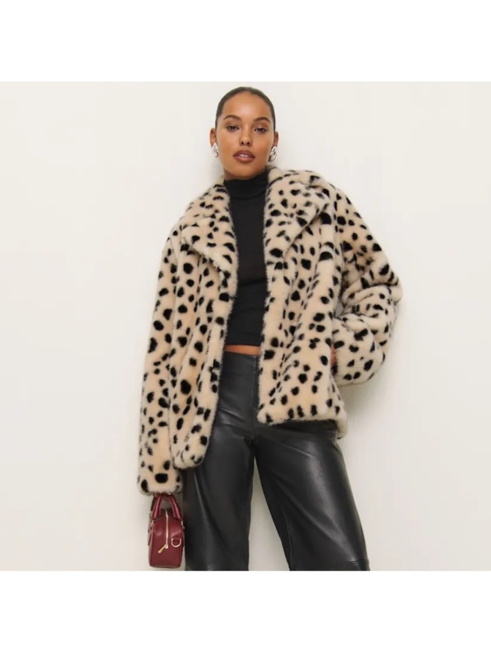 Reformation Faux Fur Print Jacket - Beige/Black